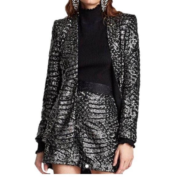 ZARA BASIC Black Sequin Embroidered Blazer Jacket - Size Medium - Picture 2 of 8